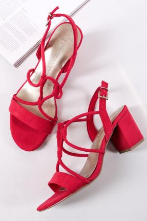Červené sandále na hrubom podpätku 2-28308 #1 small