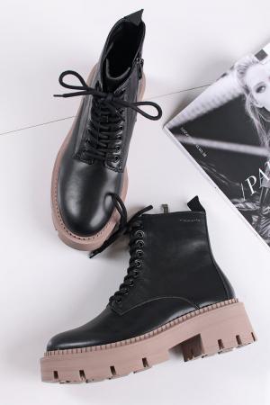 Čierno-béžové šnurovacie členkové topánky 1-25286 #2 small