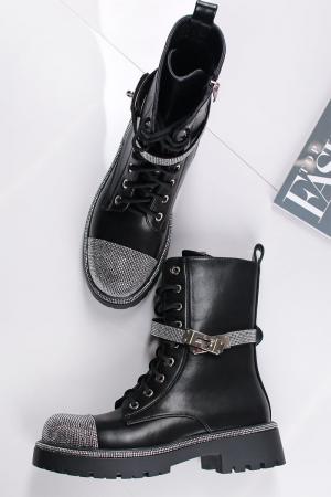 Čierne šnurovacie členkové topánky s ozdobnými kamienkami Nola #2 small