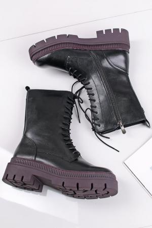 Čierno-fialové šnurovacie členkové topánky 2-25703 #1 small