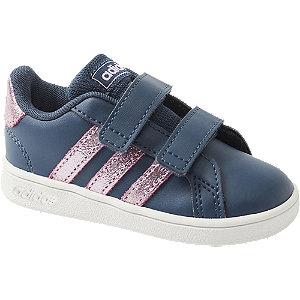 Tmavomodré detské tenisky na suchý zips Adidas Grand Court Inf