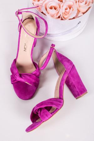 Fuchsiové kožené velúrové sandále na hrubom podpätku Lauro #1 small