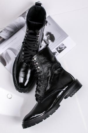 Čierne kožené lakované členkové šnurovacie topánky Sezita #1 small