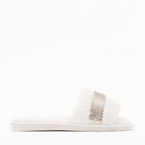Dámske biele kožušinové papuče s kubickými zirkónmi Tiko - Obuv #1 small