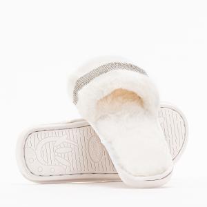 Dámske biele kožušinové papuče s kubickými zirkónmi Tiko - Obuv #3 small
