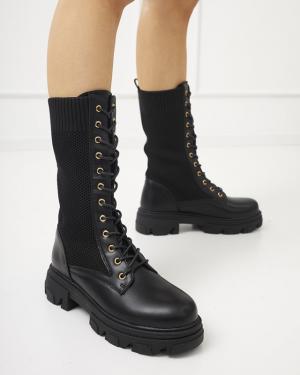 Prelamované čierne dámske čižmy na šnurovanie Buhomi - Footwear