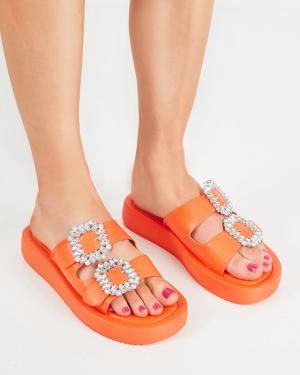 Oranžové dámske papuče s kryštálmi Azazel - Obuv