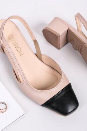 Čierno-béžové kožené slingback lodičky Perli #2 small