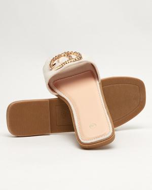 Eko semišové béžové papuče so zlatým ornamentom Hana - Obuv #3 small