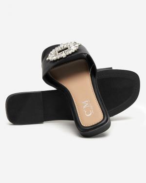 Čierne dámske papuče so strieborným ornamentom - Obuv #3 small