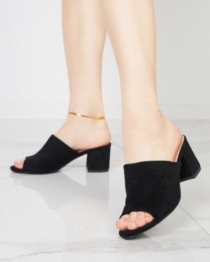 Čierne dámske papuče na nízkom stĺpiku Opetik - Topánky