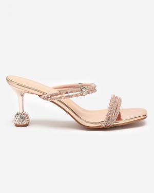 Ružovo-zlaté lakované papuče na nízkom podpätku Lakopi - Obuv #2 small
