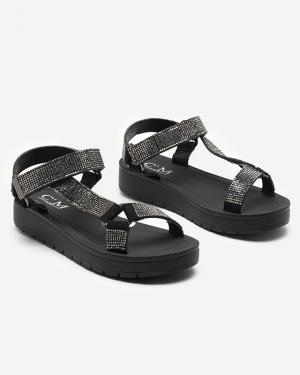 Dámske sandále so zirkónmi čiernej farby Qroc- Obuv
