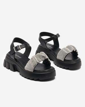 Čierne dámske sandále s kubickými zirkónmi Pokio- Obuv