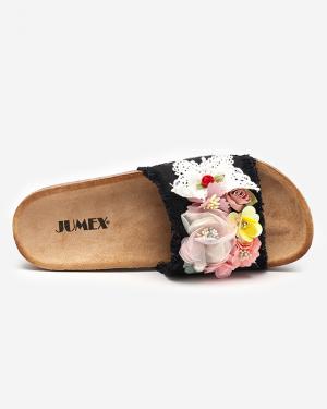 Dámske papuče s látkovými kvetmi čiernej farby Ososi- Obuv #2 small