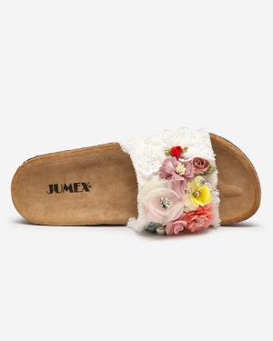 Dámske papuče s látkovými kvetmi v bielej farbe Ososi- Obuv #3 small