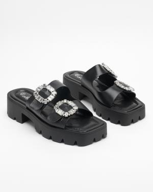 Čierne dámske papuče so zirkónovými ozdobami Sadoh - Obuv #1 small