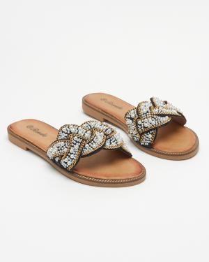 Čierne dámske papuče s korálkami a perličkami Cetera - Topánky #1 small