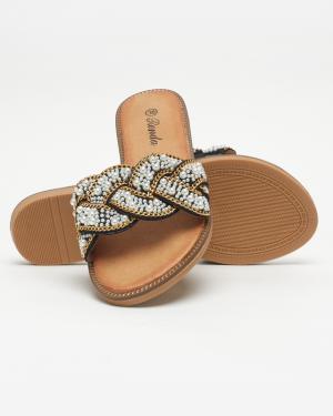 Čierne dámske papuče s korálkami a perličkami Cetera - Topánky #3 small