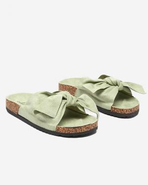 Zelené dámske eko semišové papuče s mašľou Xeria - Topánky #1 small