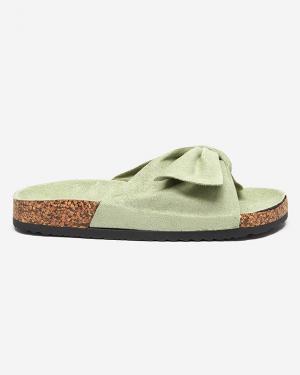 Zelené dámske eko semišové papuče s mašľou Xeria - Topánky #2 small