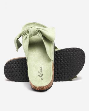 Zelené dámske eko semišové papuče s mašľou Xeria - Topánky #3 small