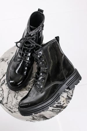 Čierne lakované členkové šnurovacie topánky 5-25215 #1 small