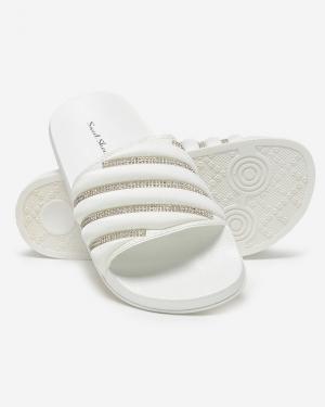 Biele dámske papuče s kubickými zirkónmi Erikis - Obuv #3 small