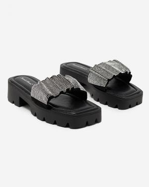 Čierne dámske papuče s kubickou zirkónou Emkoy - Obuv