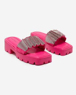 Tmavoružové dámske papuče s kubickými zirkóniami Emkoy - Obuv