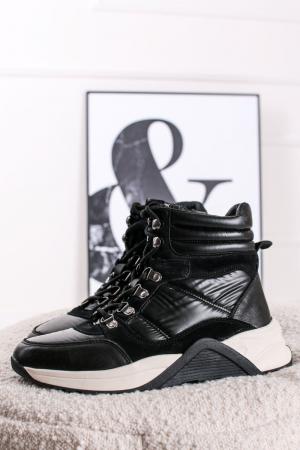 Čierne kožené šnurovacie topánky na platforme 160293 #3 small