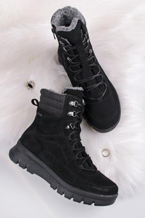 Čierne kožené pohodlné členkové šnurovacie topánky 8-86214 #1 small