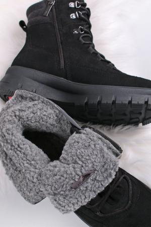 Čierne kožené pohodlné členkové šnurovacie topánky 8-86214 #2 small
