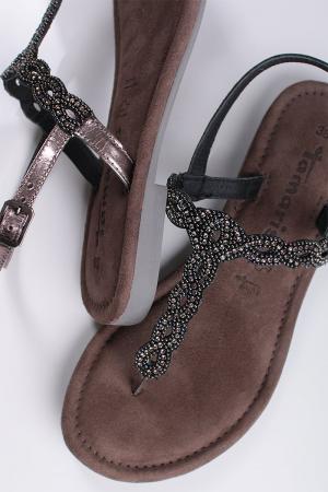 Tmavostrieborné kožené nízke sandále 1-28197 #1 small
