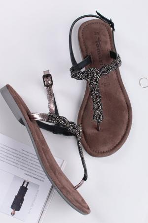 Tmavostrieborné kožené nízke sandále 1-28197 #2 small