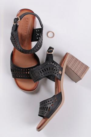 Čierne kožené sandále na hrubom podpätku 160792 #2 small