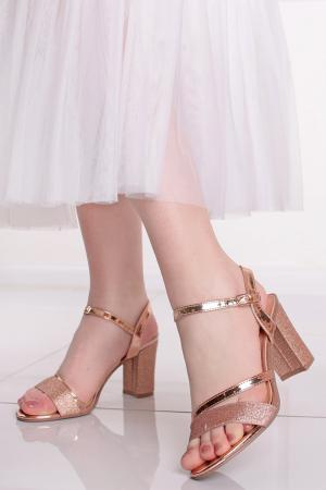 Ružovozlaté sandále na hrubom podpätku Linda