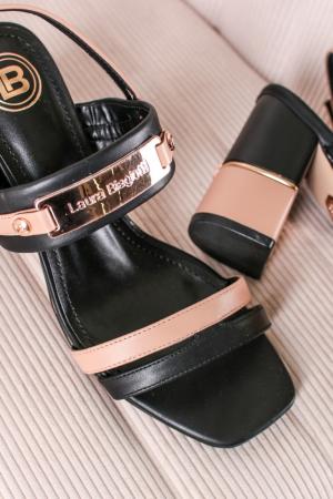Béžovo-čierne sandále na hrubom podpätku Elena #2 small