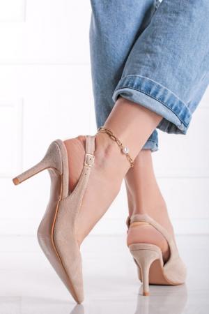 Béžové semišové slingback lodičky na tenkom podpätku Sherie #1 small