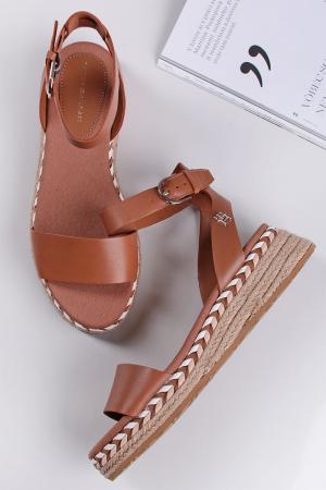 Škoricové kožené platformové sandále Monogram Low Wedge #2 small