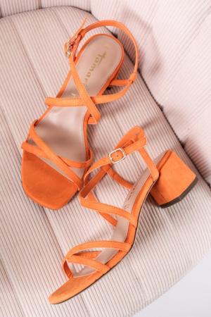 Oranžové sandále na hrubom podpätku 1-28204 #1 small