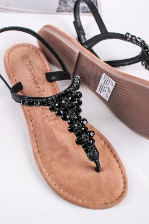 Čierne kožené nízke sandále s kamienkami 1-28124 #2 small