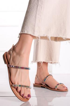 Béžové nízke sandále s farebnými kamienkami Norah