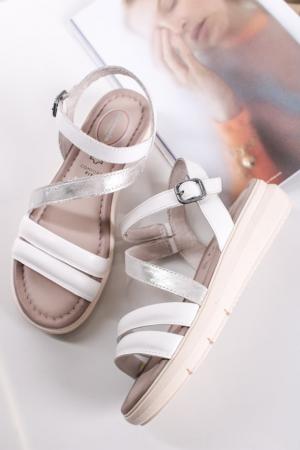 Strieborno-biele kožené pohodlné sandále 8-88202 #1 small